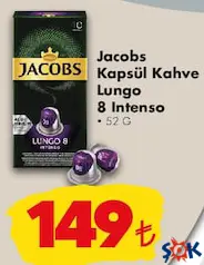JACOBS KAPSÜL KAHVE LUNGO 8 INTENSO fiyat ve kampanya bilgisi